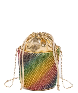 Fashion Rainbow Rhinestone Color Cylinder Shape Crossbody Bag 6548  MULTI